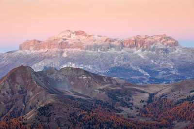 Scenic view of mountain against sky during sunset