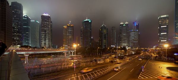 Light trails on city street at night