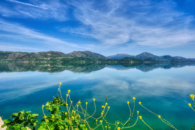 Scenic view of lake against sky