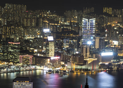 Illuminated buildings in city at night