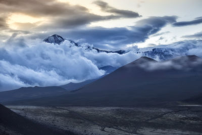 Scenic view of snowcapped mountains against sky