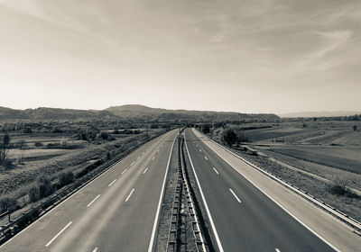 Empty road, motorway, black and white.