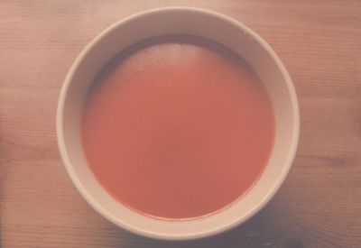 Directly above shot of tea in bowl on table