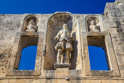 Low angle view of statue against clear sky