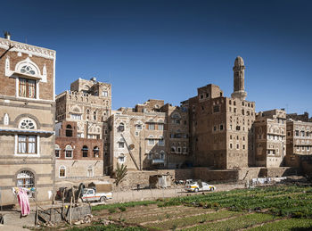 Low angle view of historic building against clear sky