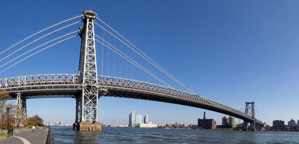 View of suspension bridge over river