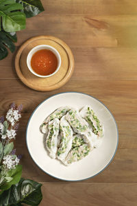 High angle view of meal served on table