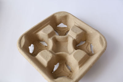 High angle view of cookies on white background