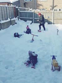 Person playing with snow