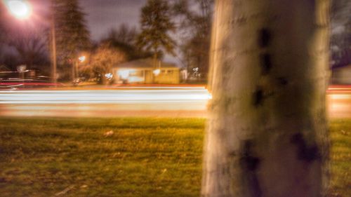 Light trails on road at night