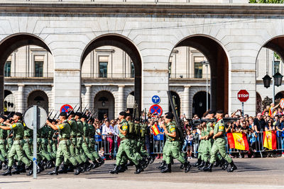 Spanish army marching during spanish national day army parade