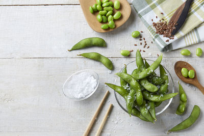 High angle view of chopped vegetables on table