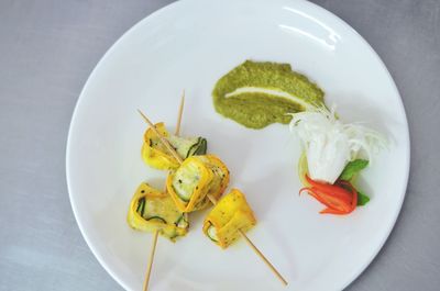 High angle view of food in plate