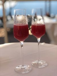 Close-up of beer in glass on table