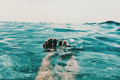 Low section of person swimming in sea