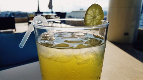 Drink in glass on table