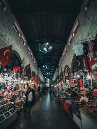 Illuminated street market in building