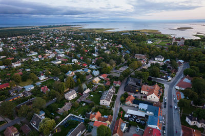 High angle view of townscape against sky