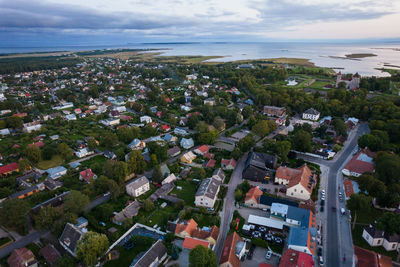 An aerial view of kuressaare city in saaremaa island during late august evening.