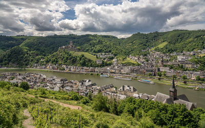 High angle view of townscape against sky