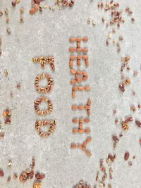 High angle view of text on carpet