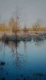 Scenic view of lake against sky during winter