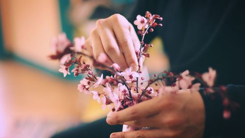 Close-up of hand holding flowers