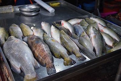 Maeklong railway street fish market bangkok thailand street where train passes daily fresh fish asia