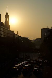 View of city at sunset