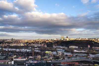 High angle view of townscape against sky