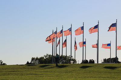 Red flag on field against clear sky