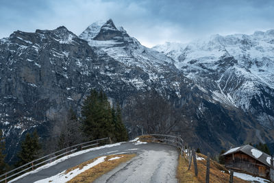 Panoramic view of snowcapped mountains against sky