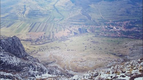 High angle view of landscape and mountain