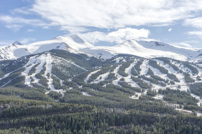 Scenic view of mountains against sky during winter