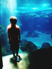 Full length of girl in fish tank at aquarium