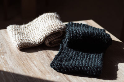 Close-up of wool on table