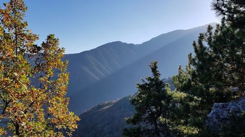 Scenic view of mountains against clear sky