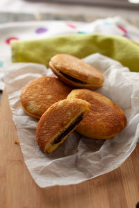 High angle view of bread on table