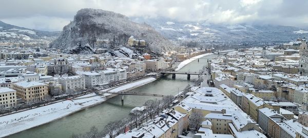 High angle view of buildings in salzburg 