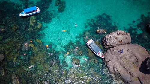 High angle view of rock formation in sea