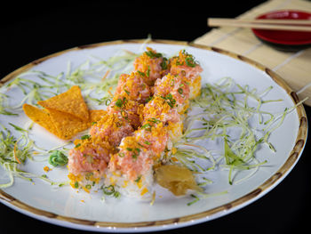 High angle view of meal served in plate