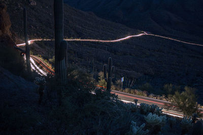 Light trails on road at night