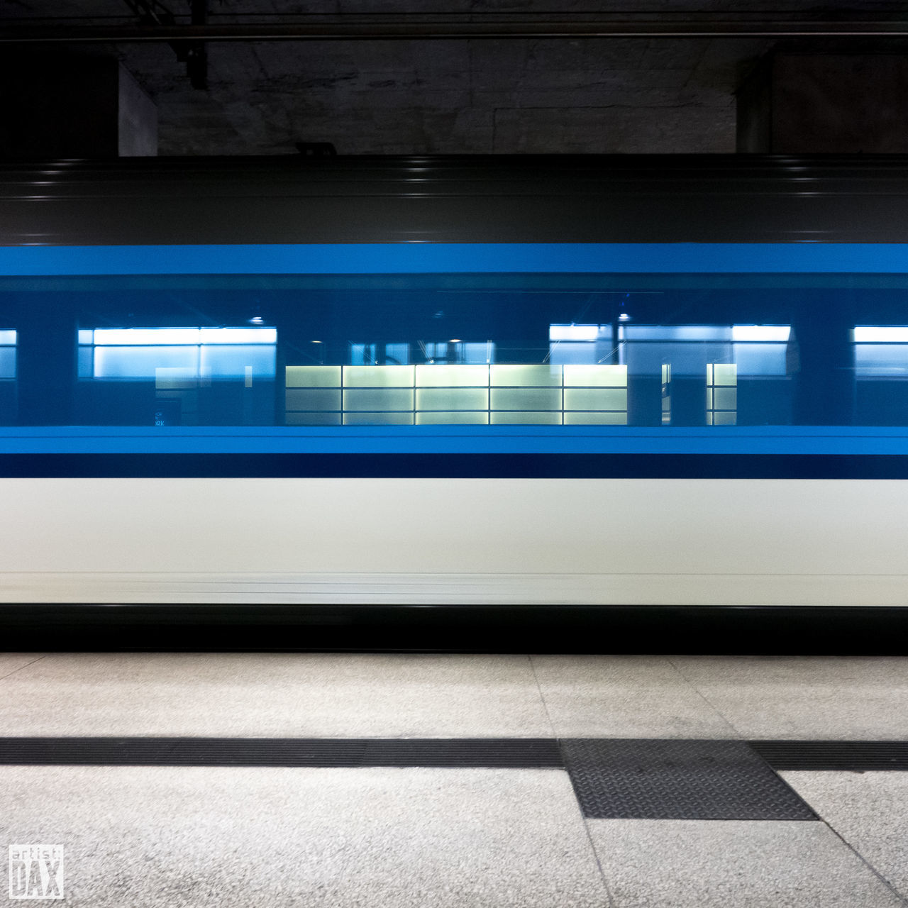 railroad station, architecture, railroad station platform, built structure, transportation, public transportation, rail transportation, railroad track, building exterior, subway station, text, western script, city, blue, no people, wall - building feature, subway, day, building, travel