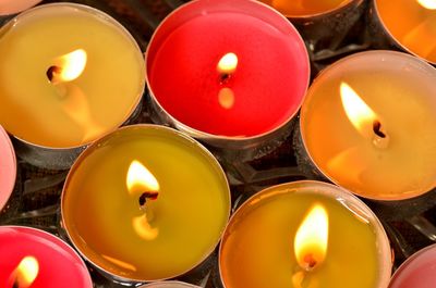 High angle view of illuminated candles