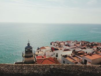 High angle view of sea against clear sky