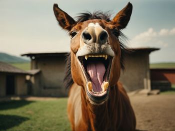 Close-up of horse standing on field