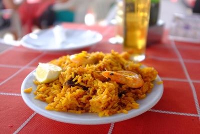 Close-up of food in plate on table