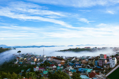 High angle view of townscape against sky