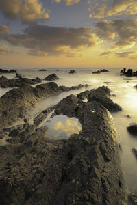 Scenic view of sea against cloudy sky