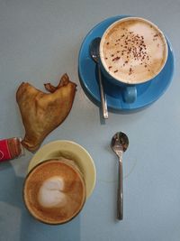 High angle view of coffee on table